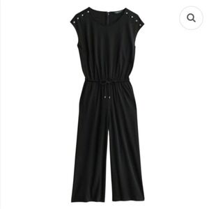 Lauren Ralph Lauren Jumpsuit Womens Size Small Black Cap Sleeve Wide Leg Crop